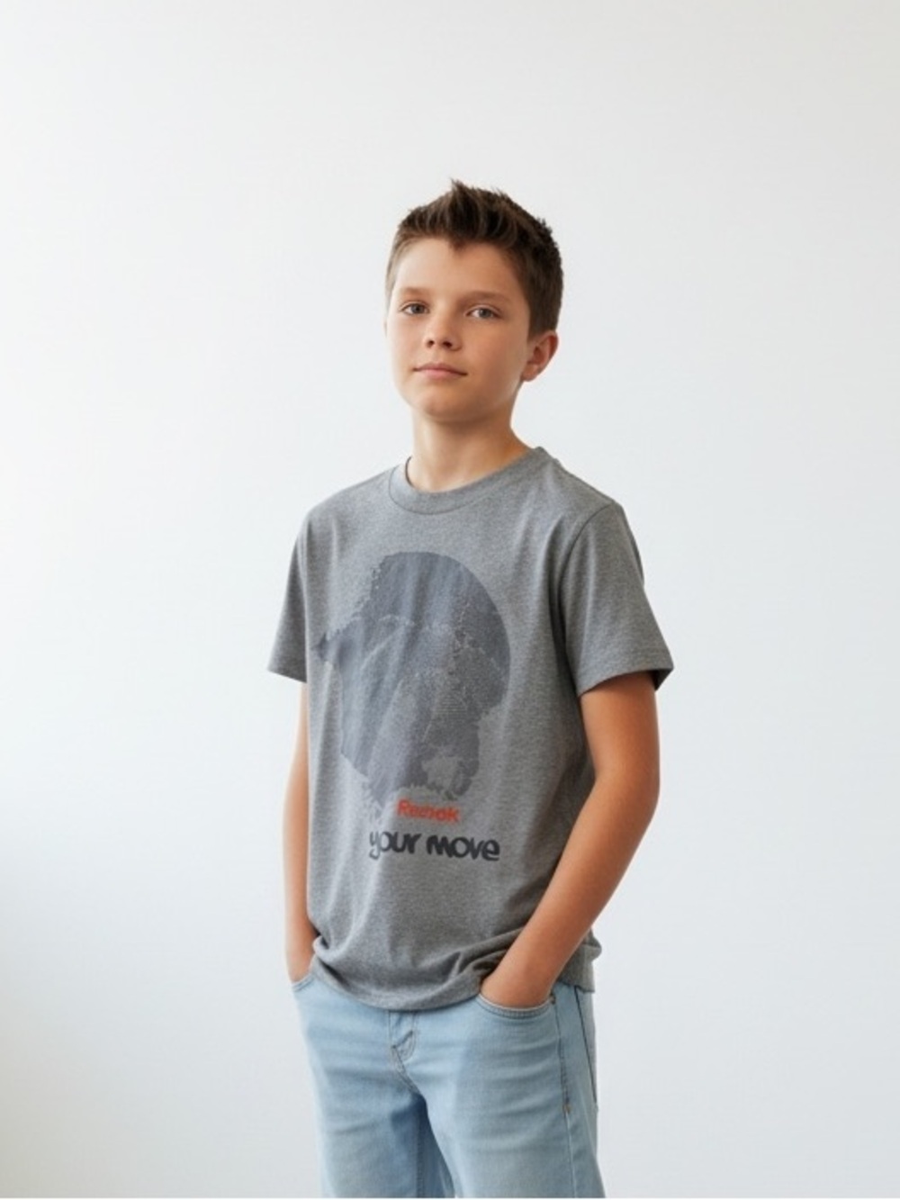 Vintage Reebok Your Move Boys Medium Gray Graphic T-Shirt Basketball Print